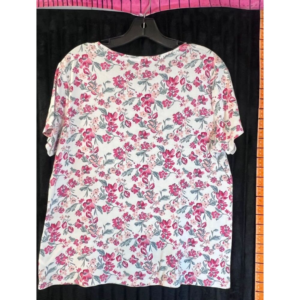 Croft & Barrow Women's Large Pink Floral Short Sleeve Crewneck T-Shirt - Picture 2 of 3